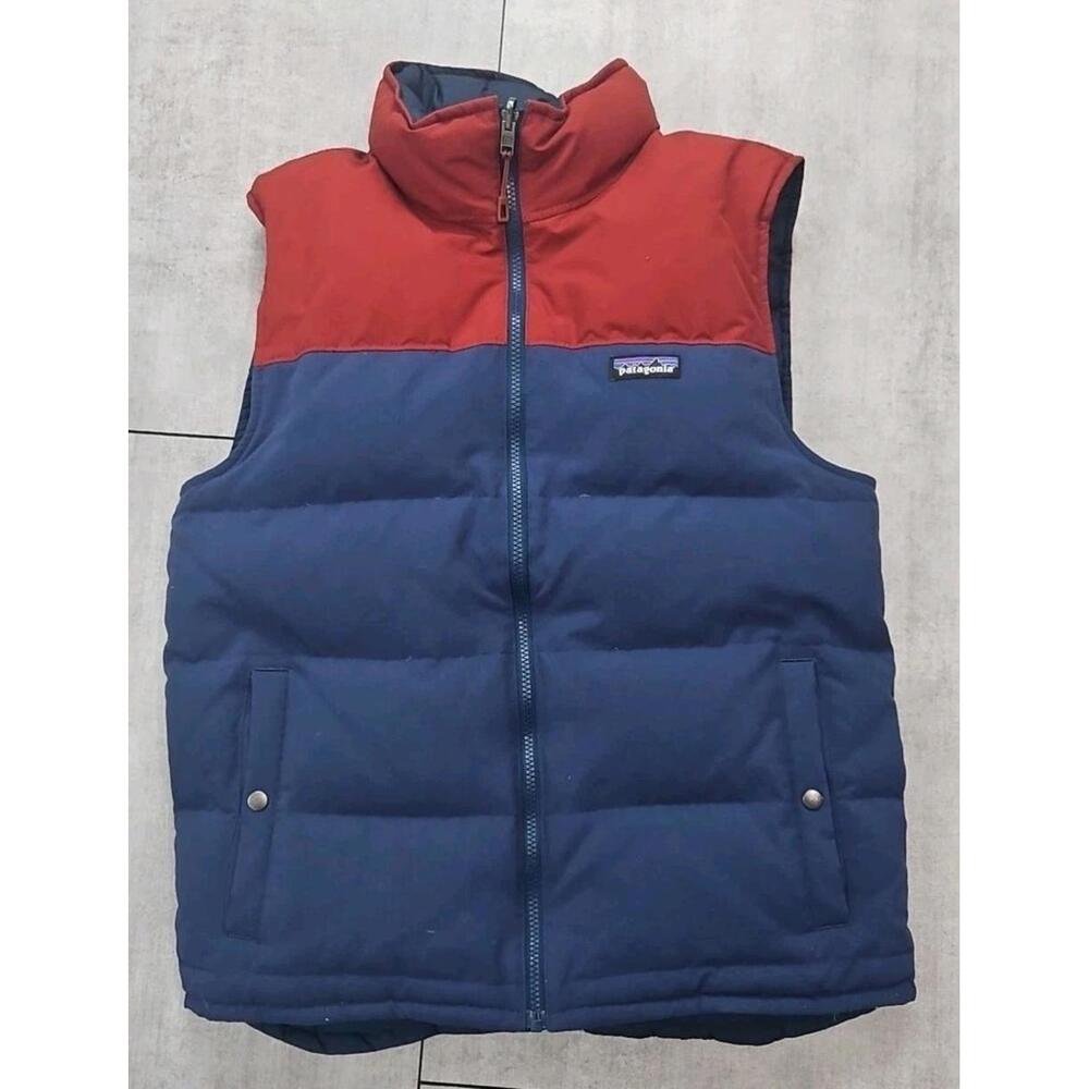 Patagonia Bivy Down‎ Puffer Vest Mens Medium Blue Red Reversible 27587